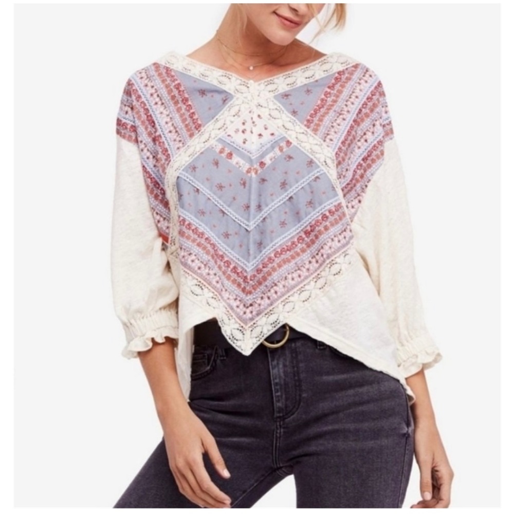 💖 Free People Prarie Days Blouse Top Cream/Ivory Lace Size Small 💖